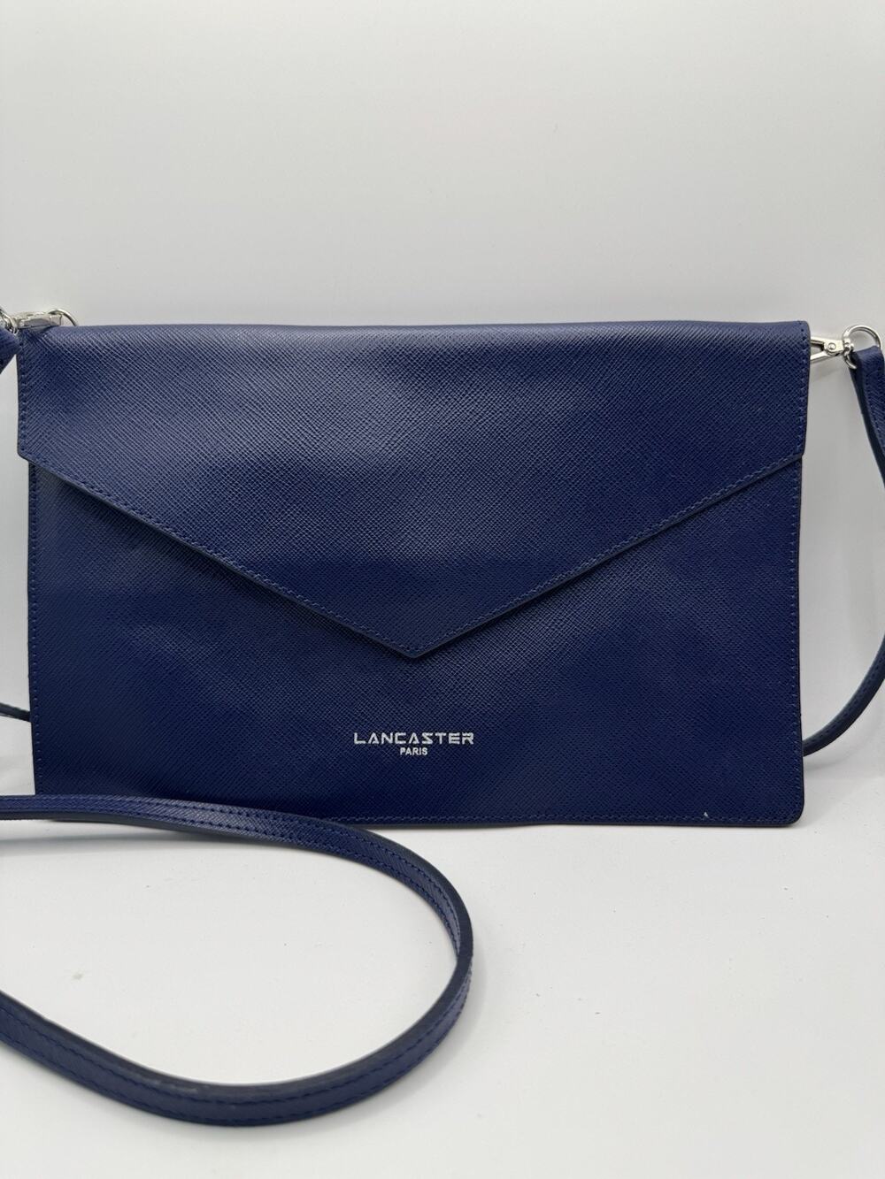 NEW Lancaster Paris Crossbody Bag Envelope Clutch Blue Saffiano Leather Purse